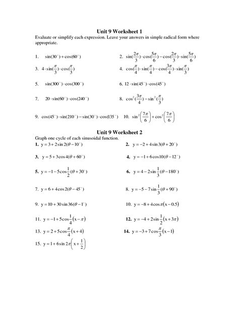 Answer Key Precalculus Worksheets With Answers Pre Calculus Honors