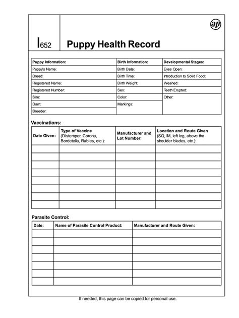 Puppy Vaccination Record Printable shop fresh