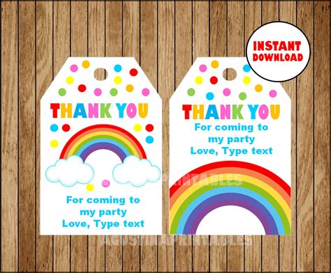 Rainbow Birthday Party Printable Thank You Favor Tags INSTANT