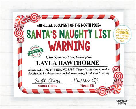 santa NAUGHTY LIST CERTIFICATES coordinating Santa's Official