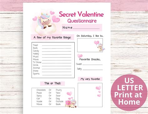 Valentine's Day Printable Questionnaire All My Good Things