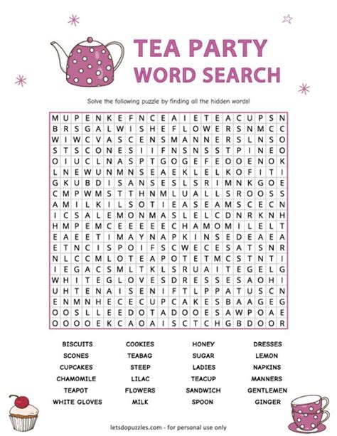 Tea Party Word Search Puzzle Puzzles to Play