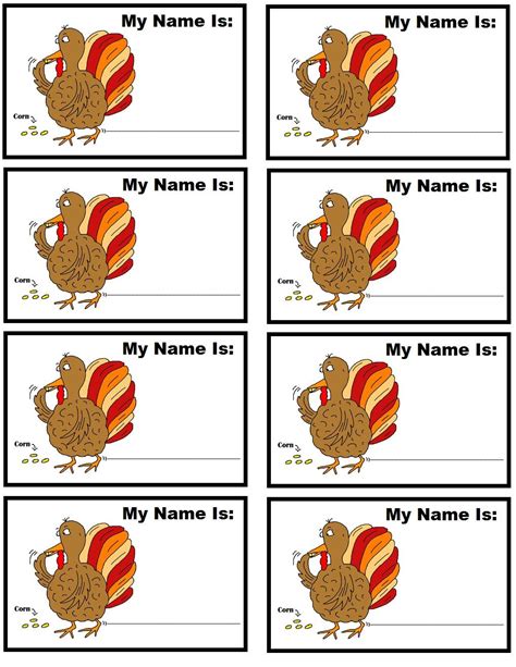 Printable Turkey Name Tags Thanksgiving place cards, Printable turkey