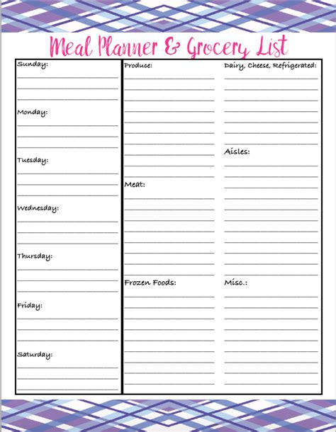 Free Printable Weekly Meal Planner Template With Grocery List