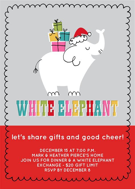 White Elephant Party Invitation Customizable Printable 4x6 or