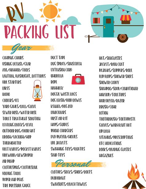 Printable RV Travel Essentials Checklist Rv camping checklist
