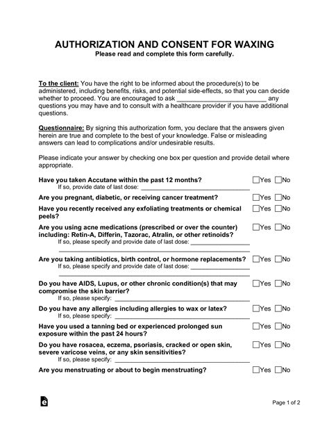 Waxing Consent Form Template Master of Documents