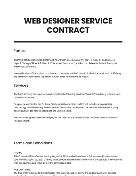 Free Simple Website Contract Template for Download