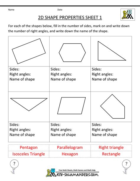 free 3rd grade geometry worksheets on shapes