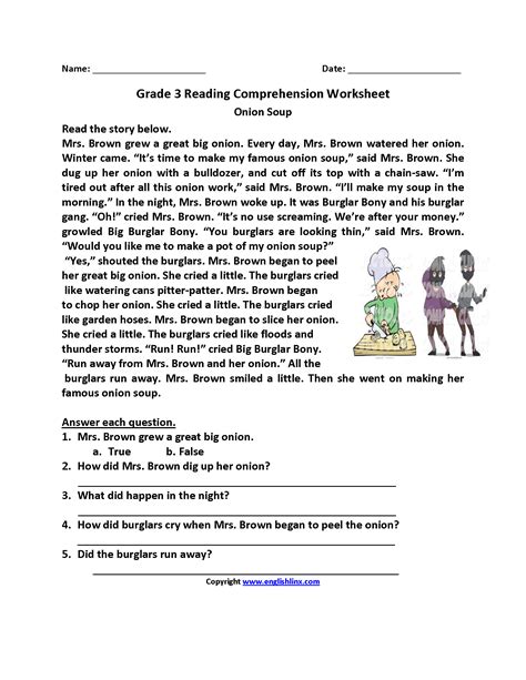 free 3rd grade reading comprehension printable template