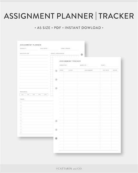 Free A5 Assignment Planner Printable