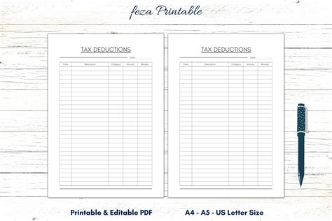 Free A5 Deductions Printable