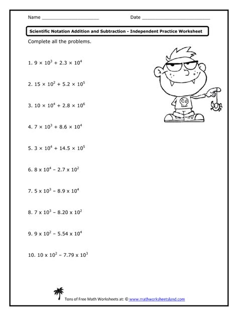 free adding and subtracting scientific notation worksheet