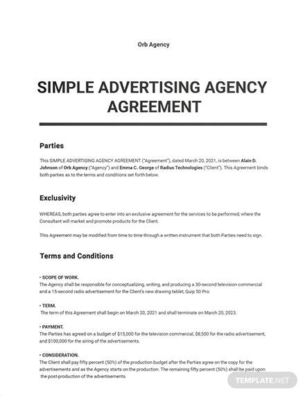 Free Advertising Agency Agreement Template