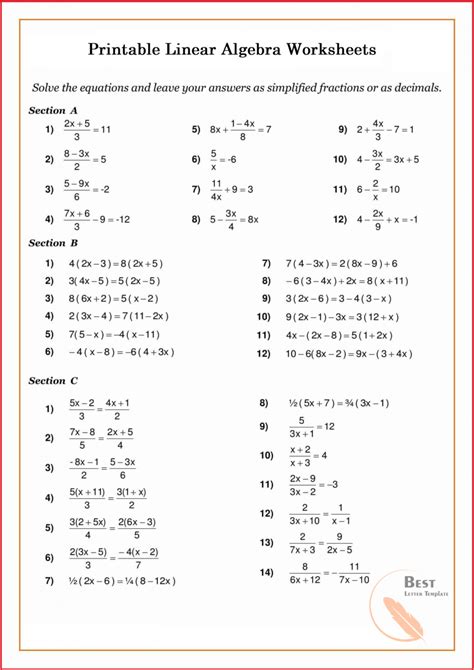 Free Algebra Test Printable