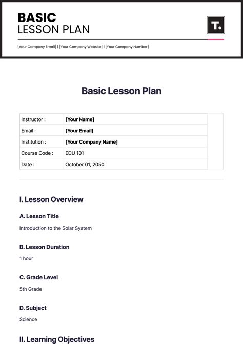 free basic lesson plan template