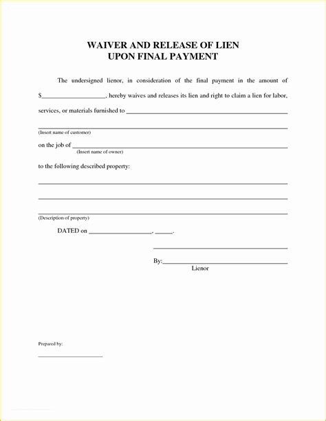 Free Basic Waiver Of Lien Template
