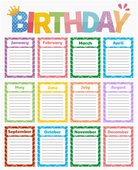 Free Birthday Chart Printable