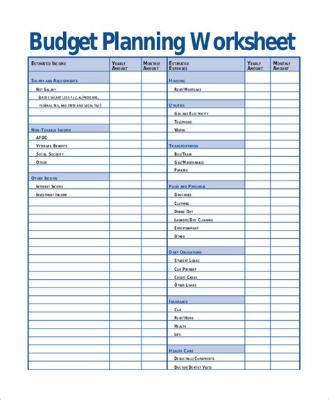 free budget planner worksheet