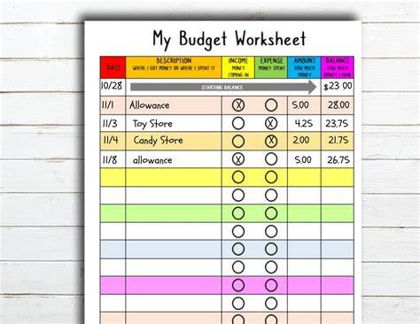 Free Budgeting Activity Printable