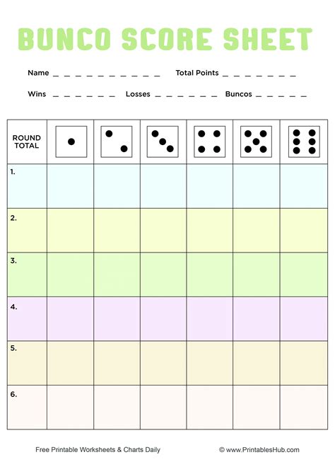 Free Bunco Printable Sheets