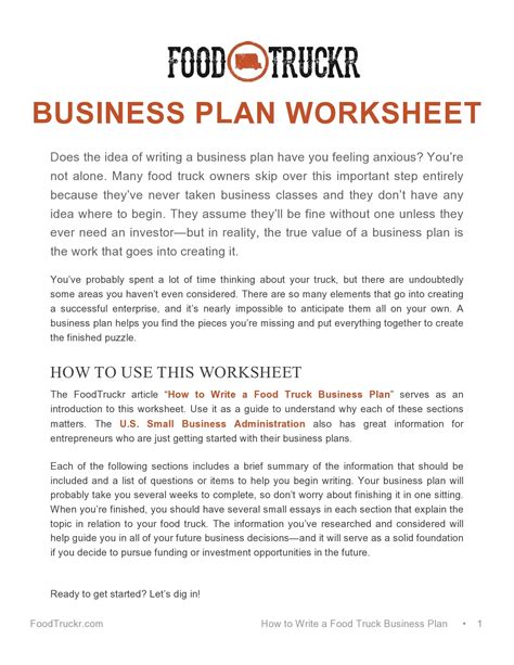free business plan template for food truck