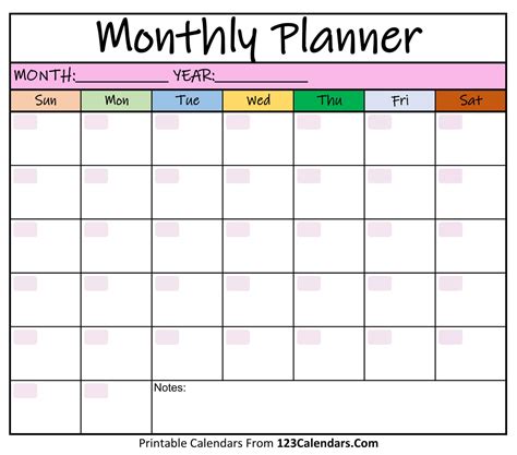 free calendar planner printable