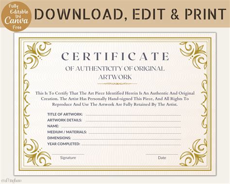 Downloadable Free Printable Certificate Of Authenticity Template FREE