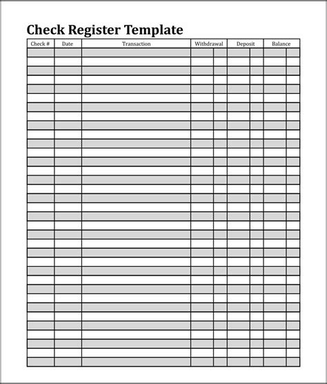Free Check Register Template Printable