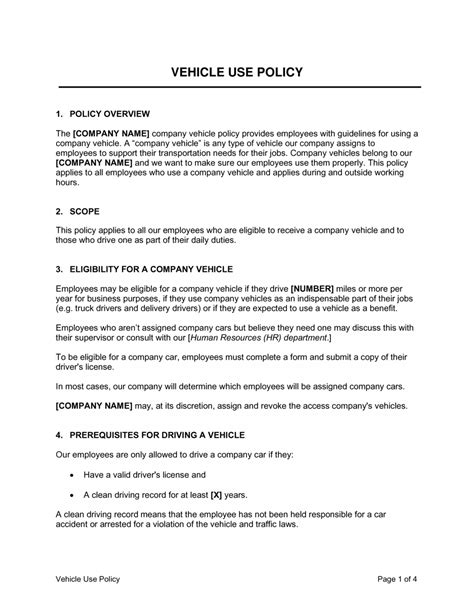free company vehicle policy template