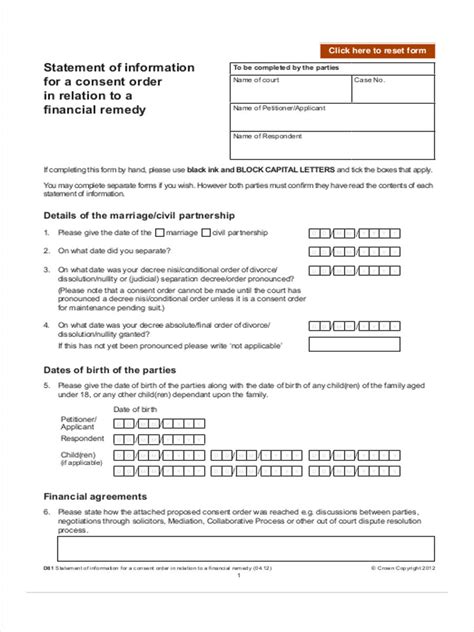 free consent order template uk