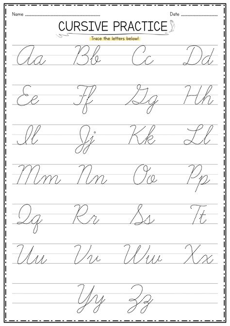 free cursive writing practice sheets printable template