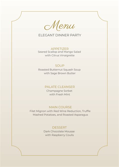 Free Dinner Menu Template