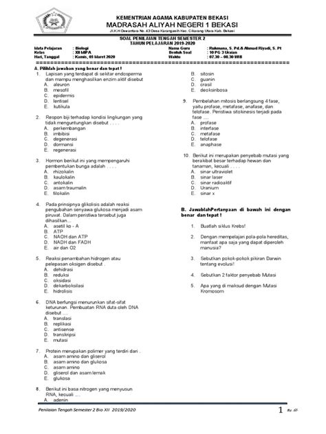 free download soal pts biologi kelas 12