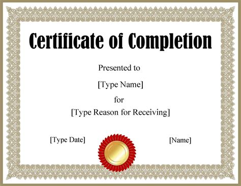 free editable certificate of completion template word free download
