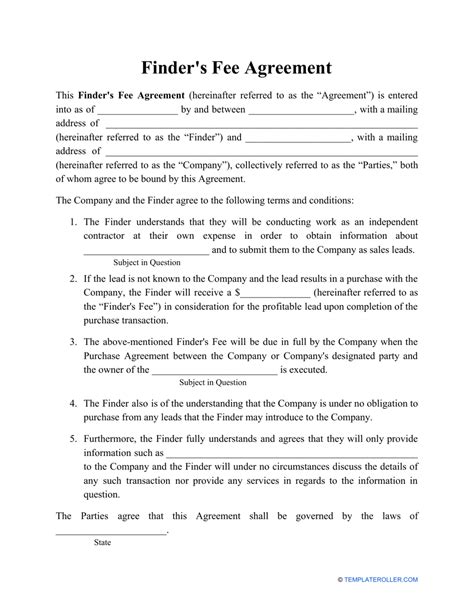 free finders fee agreement form