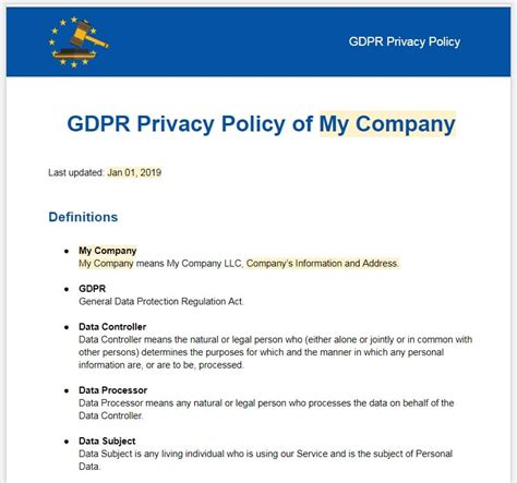 free gdpr privacy policy examples