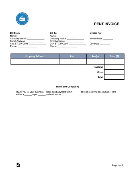 free invoice template for rent