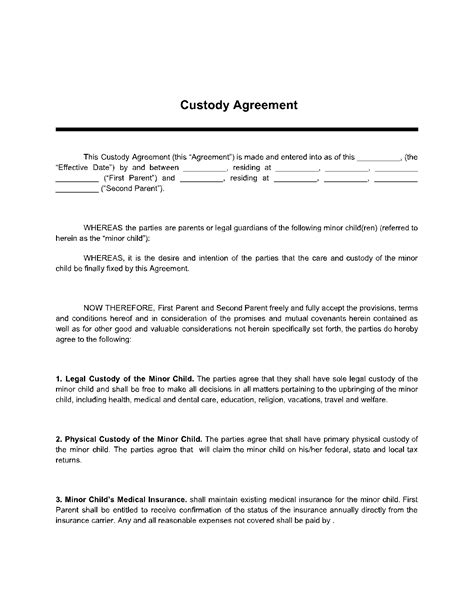 Free Joint Custody Agreement Template: A Comprehensive Guide