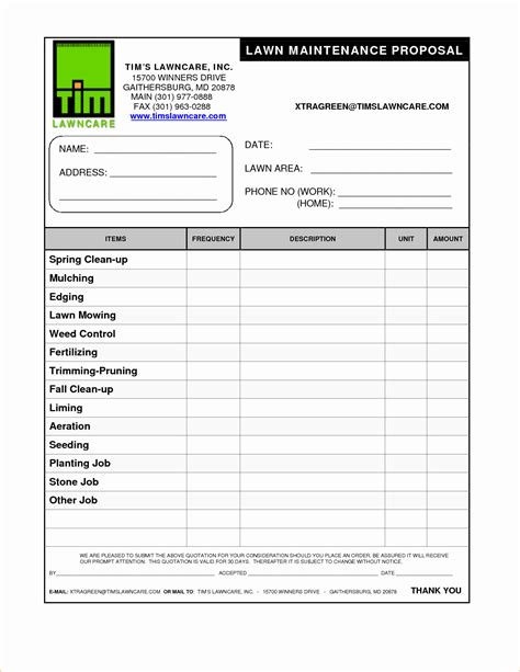 free lawn care bid sheet template