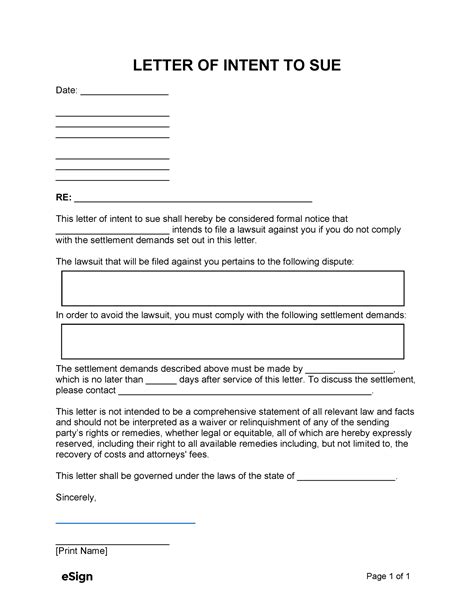 free letter of intent to sue template