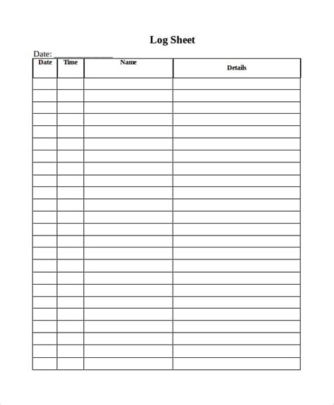 free log sheet pdf