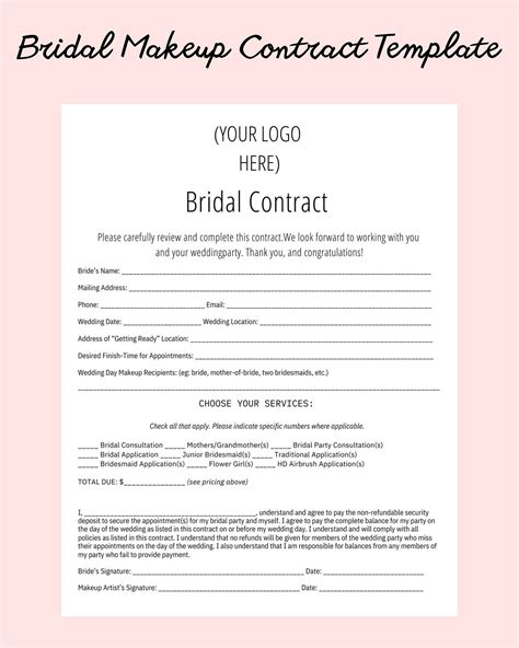 Free Makeup Wedding Contract Templates – 2023
