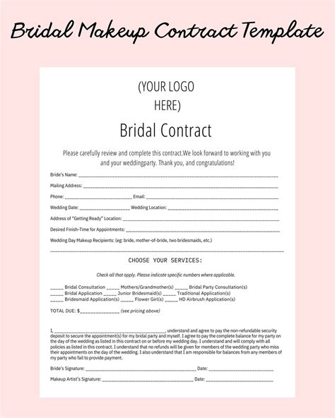 Bridal Makeup Artist Contract Template Adr Alpujarra