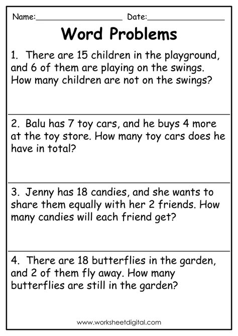 Free Math Word Problems Printable