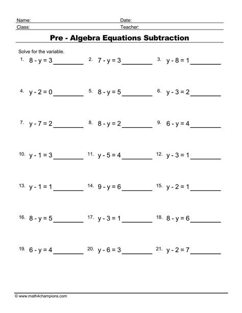5 Free Algebra Worksheets