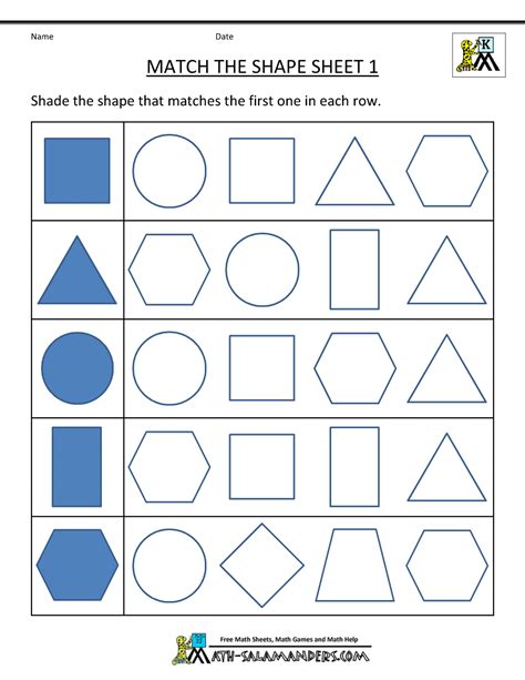 free math worksheets for kindergarten shapes