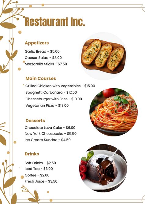 Free Menu Printable Templates