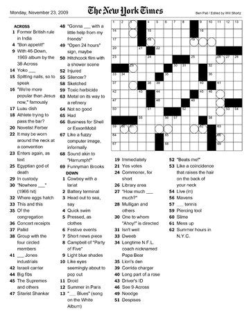 free monday nytimes crossword puzzles