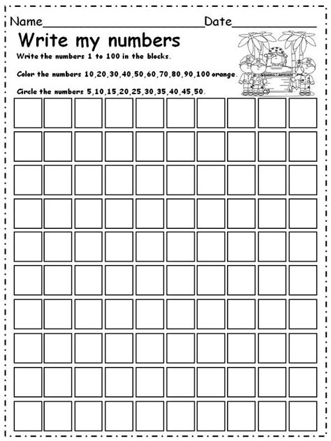 free number worksheet from 1 to 100